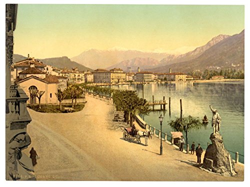 Historic Photos 1890 Photo Lugano, the quay, Tessin, Switzerland