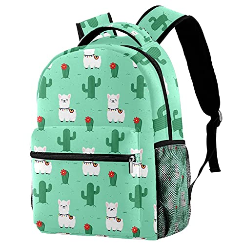 Sac à dos de voyage lama et cactus pour filles et garçons avec porte-bouteille