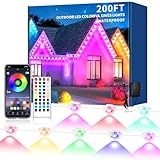 200FT Permanent Outdoor Lights for House,Waterproof Smart RGB LED Eaves Lights，permanent outdoor lights with App/Remote Control,Music synchronisation，for House,Halloween,Roof,Christmas Decorations