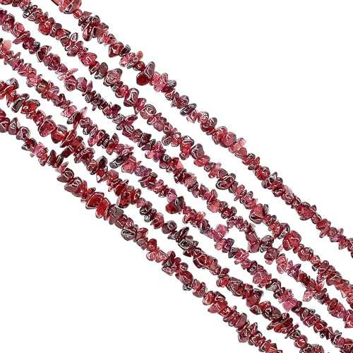 GM GemMartUSA Garnet Natural Raw Chip Beads Strands | Semi-Precious | AAA+ Quality 1 Strand 34” | DIY Bracelet Jewelry Making, Healing Crystal Craft| 4-6mm - Red Color Gemstones (CHGT-70001)