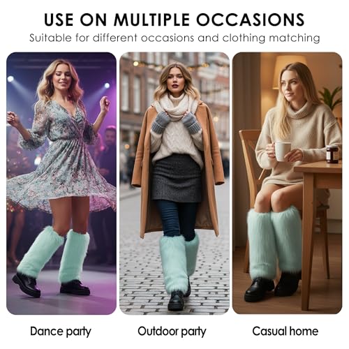 Image of Furry Leg Warmers, Women Faux Fur Leg Warmers Furry Fuzzy Winter Boot Cuffs Cover (1 Pair)