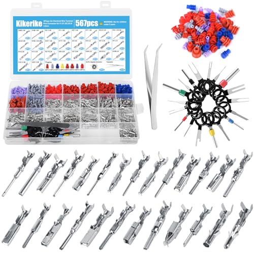Connector Pins Kit 567Pcs 26 Types - 1/1.5/1.8/2.2/2.8/3.5mm Automotive Terminal Pins 22-12 Gauge Car Electrical Male & Female Wire Pins, Wire Seals, Repinning Kit