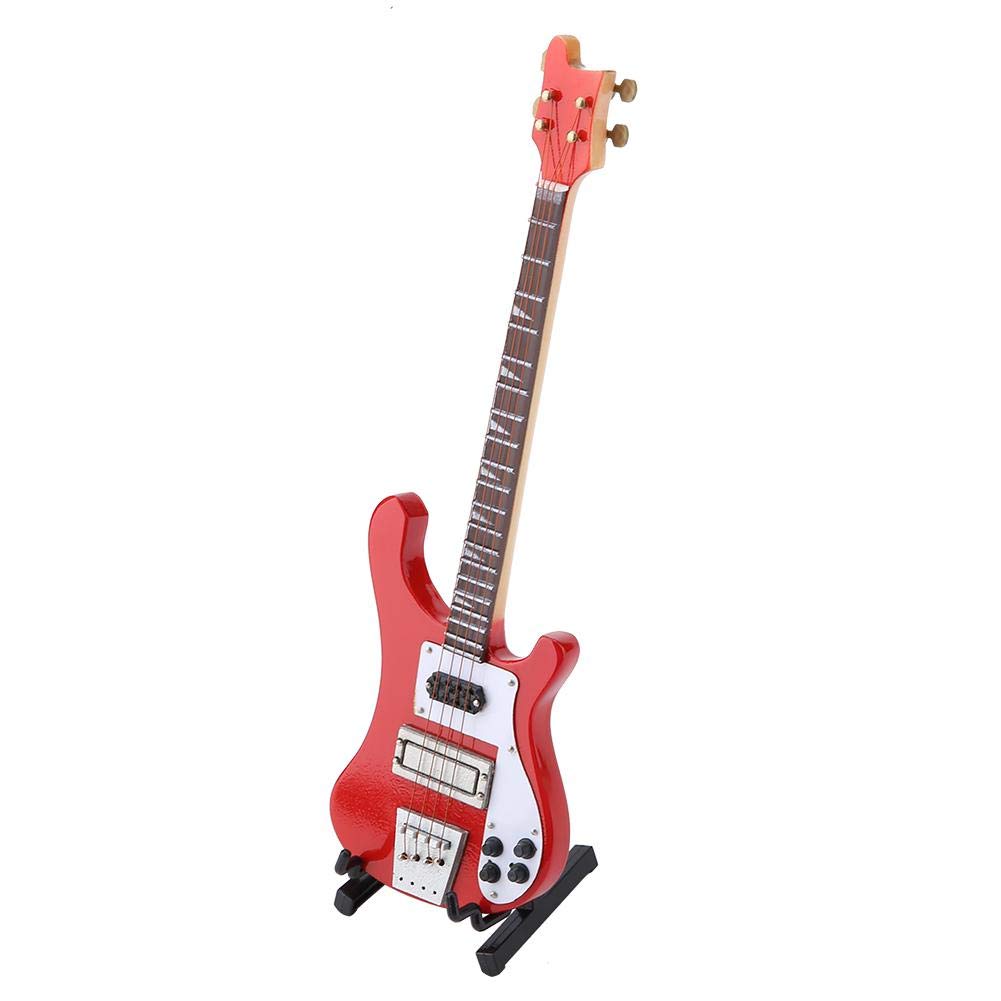 Hilitand Red Miniature Bass ornamenti Guitar Wood Replica Model Ornament con Supporto Regolabile Mini Art Projects