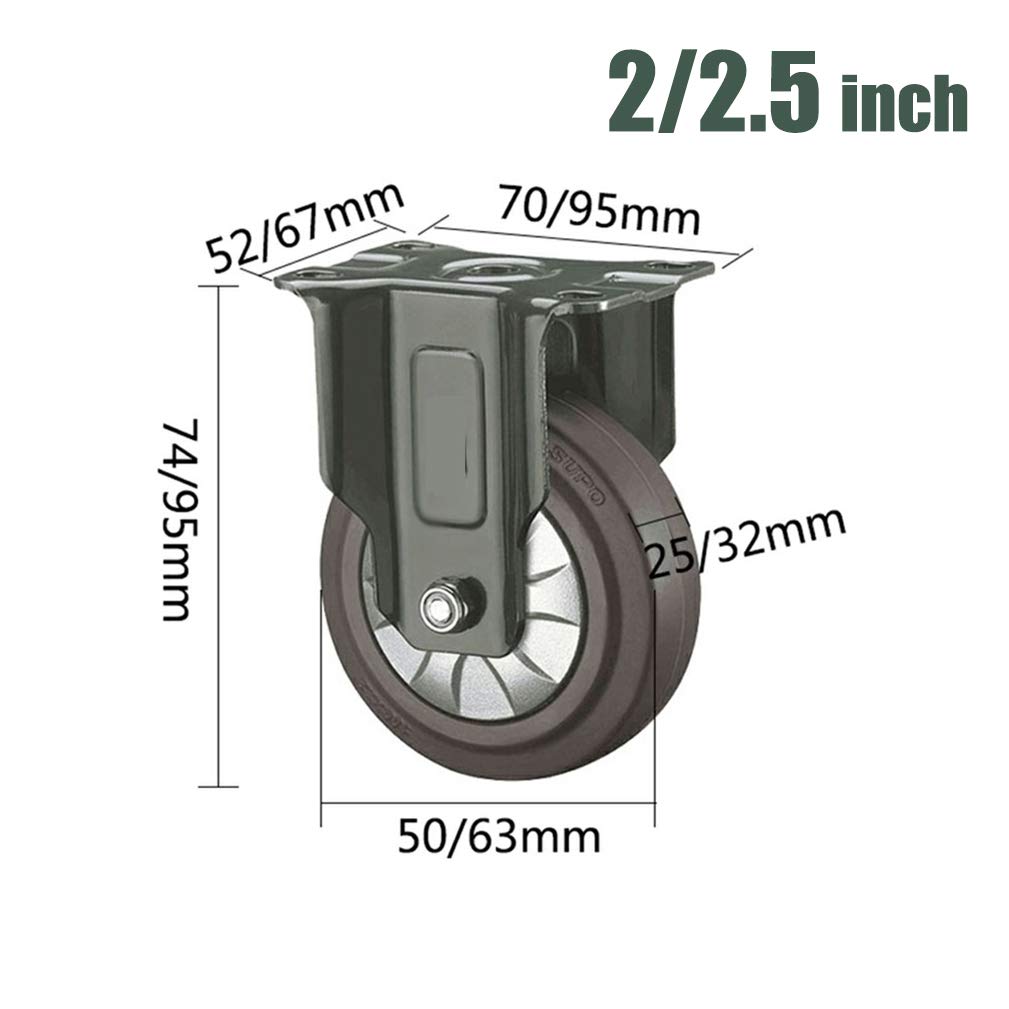 4 Ruedas giratorias de Goma Resistentes para carros de Muebles con Freno, 2 tamaños (2 fijas + 2 sin Freno de 50 mm/2″ (4 Unidades))