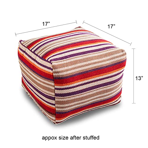 Unstuffed Square Pouf Ottoman Cover for Living Room, Cotton Linen Poof