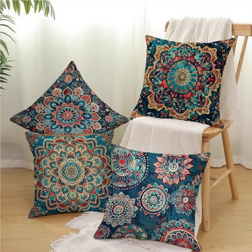 Housse de coussin 60x60cm extérieur imperméable velours bleu canapé - 3