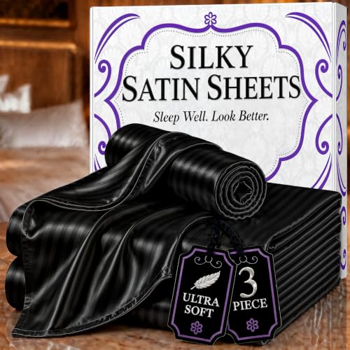 Image of DECOLURE Satin Sheets Twin Size | Softer Than Silk | Luxury 3 Pc Bed Set