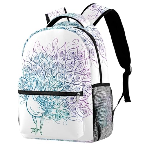 Sac à dos scolaire paon multicolore filles ados voyage 40cm