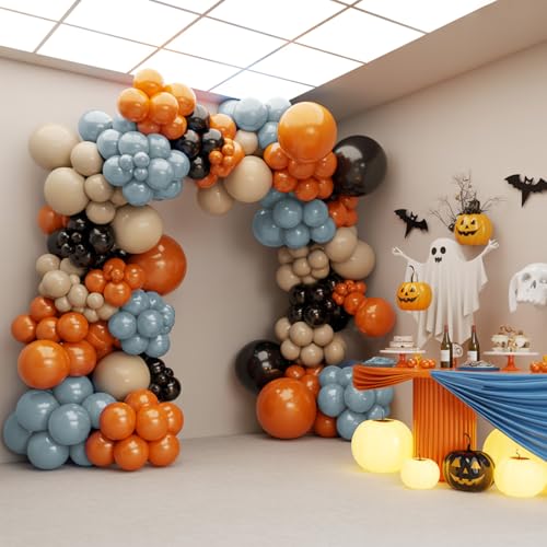 Image of Halloween Balloon Arch Kit,120PCS Halloween Sand White Black Orange Blue Balloon, Ghost Foil Ballons for Halloweenday Party Decorations BOO Party Supply Birthday,Baby Shower