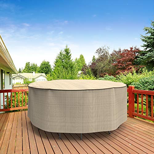Budge Neverwet Mojave Round Patio Table And Chairs Combo Cover, Black Ivory, Medium #TOP1