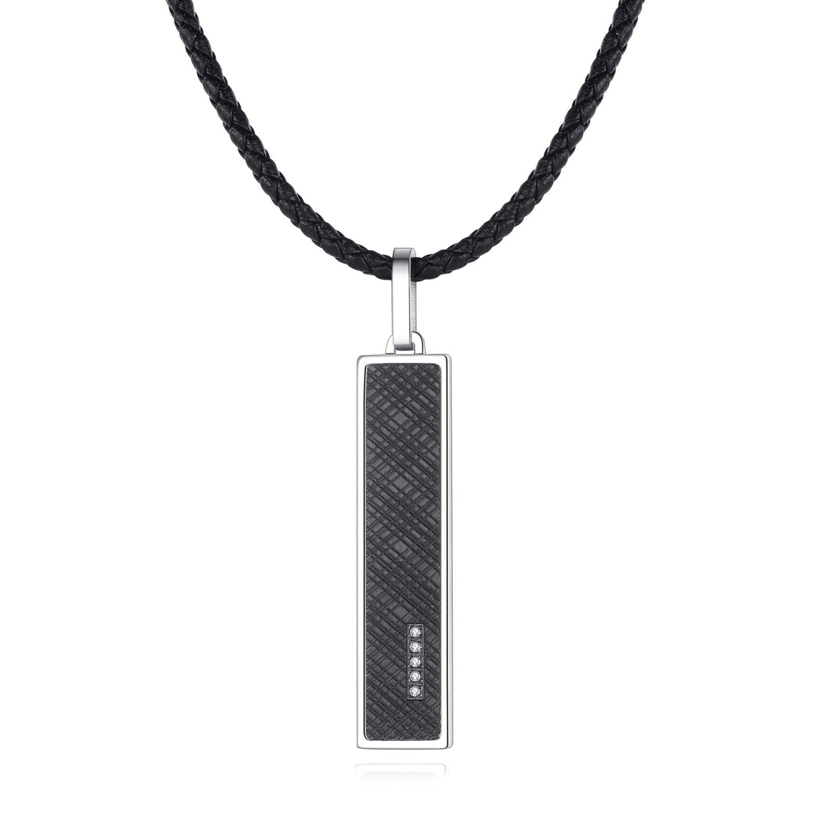 GAVU Collar de Hombre con Cordón de Cuero Genuino y Colgante de Chapa Barra Rectangular