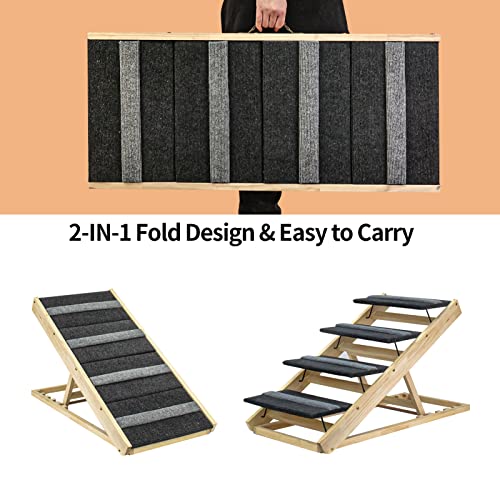 Dog Ramp,2-In-1 Adjustable Dog Ramp For Small & Large Old Dogs & Cats, Folding Pet Stairs With 4 Steps,Adjustable From 12.8" To 23.6", Dog Ramps For High Beds, Couch, Car,Supports Up To 140 Lbs #TOP5
