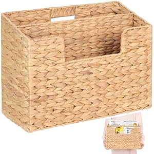 Handwoven Divided Water Hyacinth Wall Magazine Holder – Natural Hanging Organizer for Mail, Newspapers & Magazines, Books & Files – Divided Magazine Basket for Entryway, Living Room, Office
