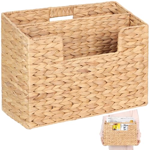 Handwoven Divided Water Hyacinth Wall Magazine Holder - Natural Hanging Organizer for Mail, Newspapers & Magazines, Books & Files - Divided Magazine Basket for Entryway, Living Room, Office