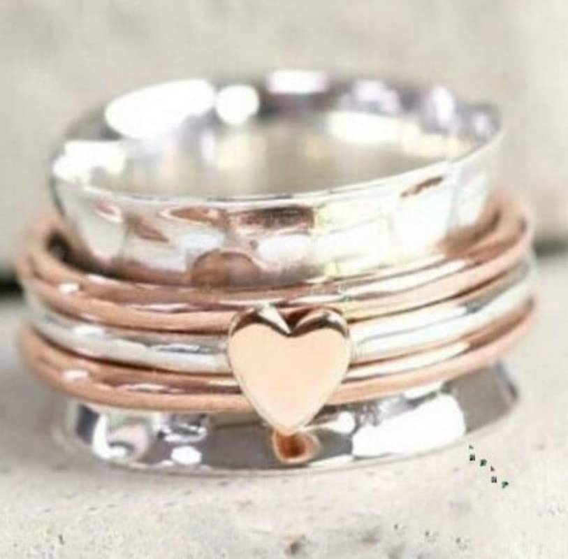 Miniatura 6 de Meditation Rose Heart Spinner Ring for Women, 925 Sterling Silver spinner ring for anxiety Women and Girls For Gift, Fidget, Handmade, Worry Three
