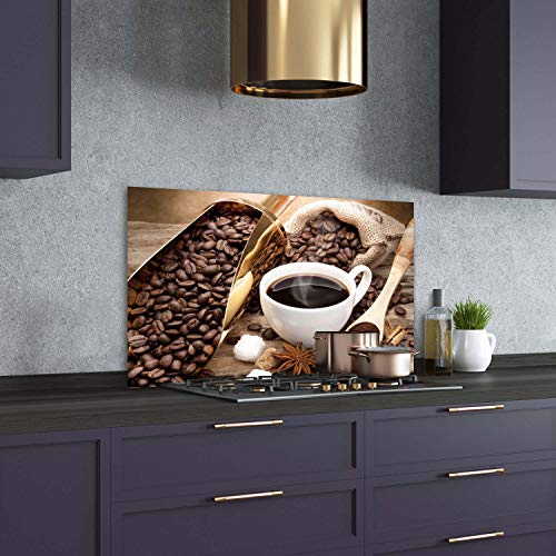 Fond de hotte verre trempé 100x70 cm dosseret cuisine splashback café brun nourriture