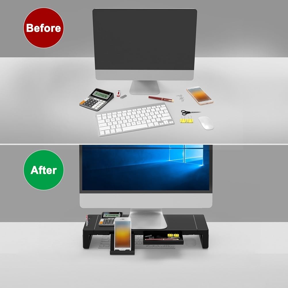 Oniissy Supporto multiuso per monitor con interfaccia USB 3.0, altezza regolabile, supporto per monitor regolabile in altezza, organizer da scrivania da gioco (nero)