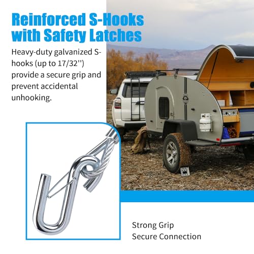 Image of 44 inch Trailer Safety Cables with 17 /32 inch S-Hooks 7500 lbs 2 Pack | 3 /8 inch Vinyl-Coated Galvanized Steel with 17 /32 inch S-Hooks, 7500 lbs Break Strength, 2-Pack Heavy Duty Towing Safety Chains