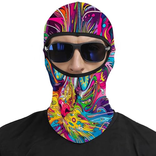Pasamontañas con diseño psicodélico de gato para hombres y mujeres, balaclava térmica para clima frío, equipo para motocicleta, máscara facial para invierno miniatura 3
