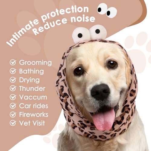 Image of SAWMONG Dog Calming Hoodie with Ear Covers for Noise, Fireworks & Anxiety Relief, No Shake Ear Wraps, Dog Ear Muffs & Protector, Pet Grooming and Force Drying,Leopard, Medium