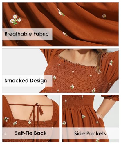 Image of RITERA Plus Size Dresses for Curvy Women Square Neck Short Sleeve Summer Floral Smocked Maxi Dress with Pocket XL-5XL