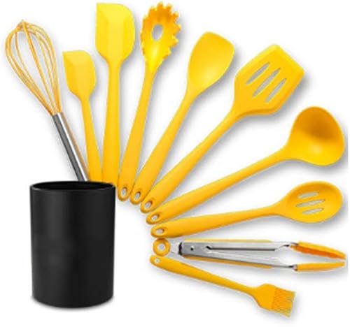 TREXD - Cubo de almacenamiento de silicona amarilla utensilios de cocina juego de 10 piezas para cocina multifunción