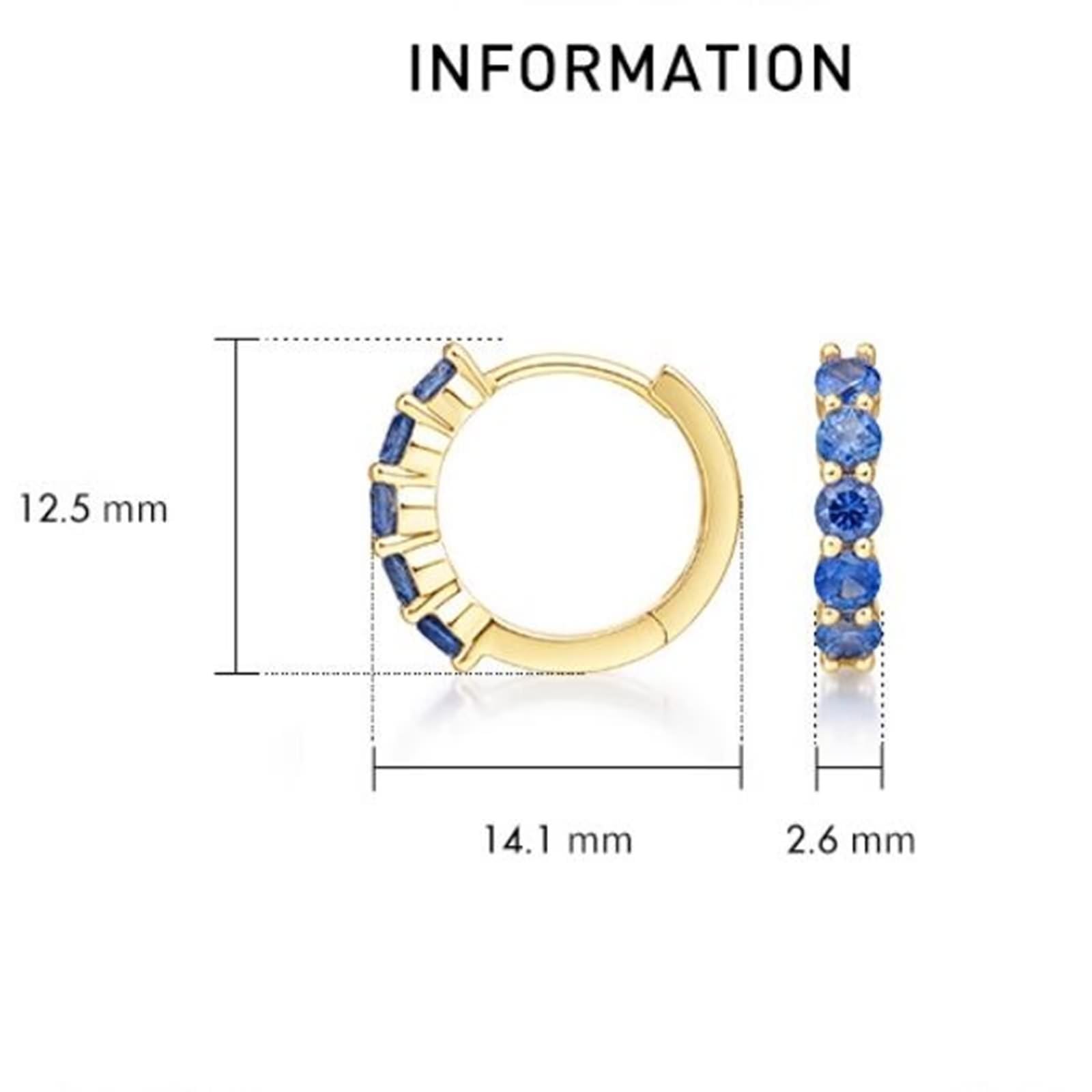 KnSam Prawdziwe złoto 9K/14K/18K żółte złoto Creole Hoop, 0,75 ct szafir kolczyki damskie vintage klasyczne szlif okrągły niebieski, damskie kolczyki na sztyfcie małe złoto Au750/ 585/375