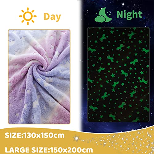 Kuscheldecke Kinder,Einhorn Decke Kuscheldecke Leuchtet im Dunkeln, Einhorn Geschenke für mädchen Super Weiche und Warme Decke (Einhorn-01, 150x200 cm)