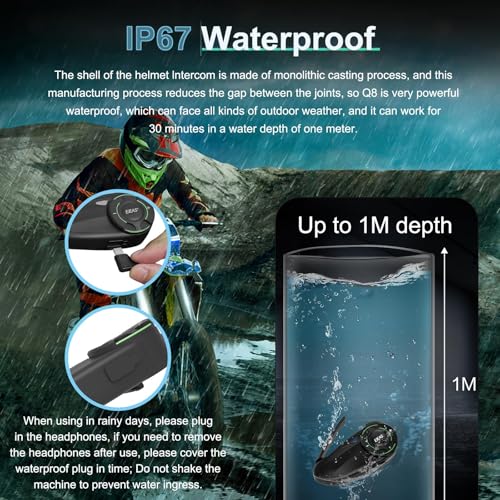 Image of SolaMr Q8 Motorcycle Helmet Bluetooth Headset, 230hours Standby, 6 Riders Mesh Communication Systems with Audio Multitasking, Music Sharing, Noise Cancellation, FM Radio, Loud Interphone -1 Pack