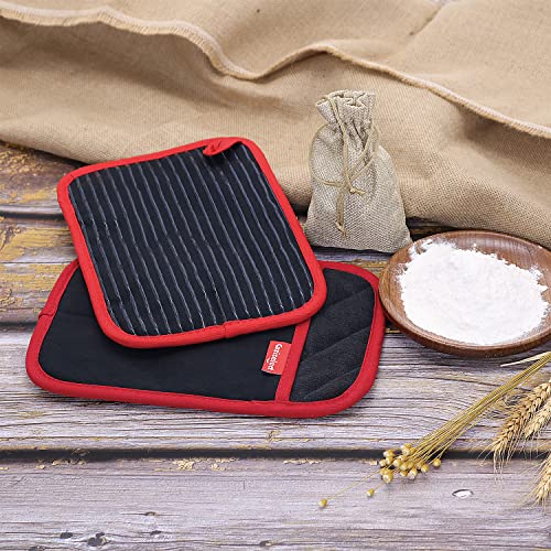 Coziselect Hot Pads For Kitchen, Potholders For Kitchen Heat Resistant, Heavy Duty Pot Holders With Pockets Non Slip, Pure Cotton And Terrycloth Lining Pot Holders Set Of 2, Black #TOP2