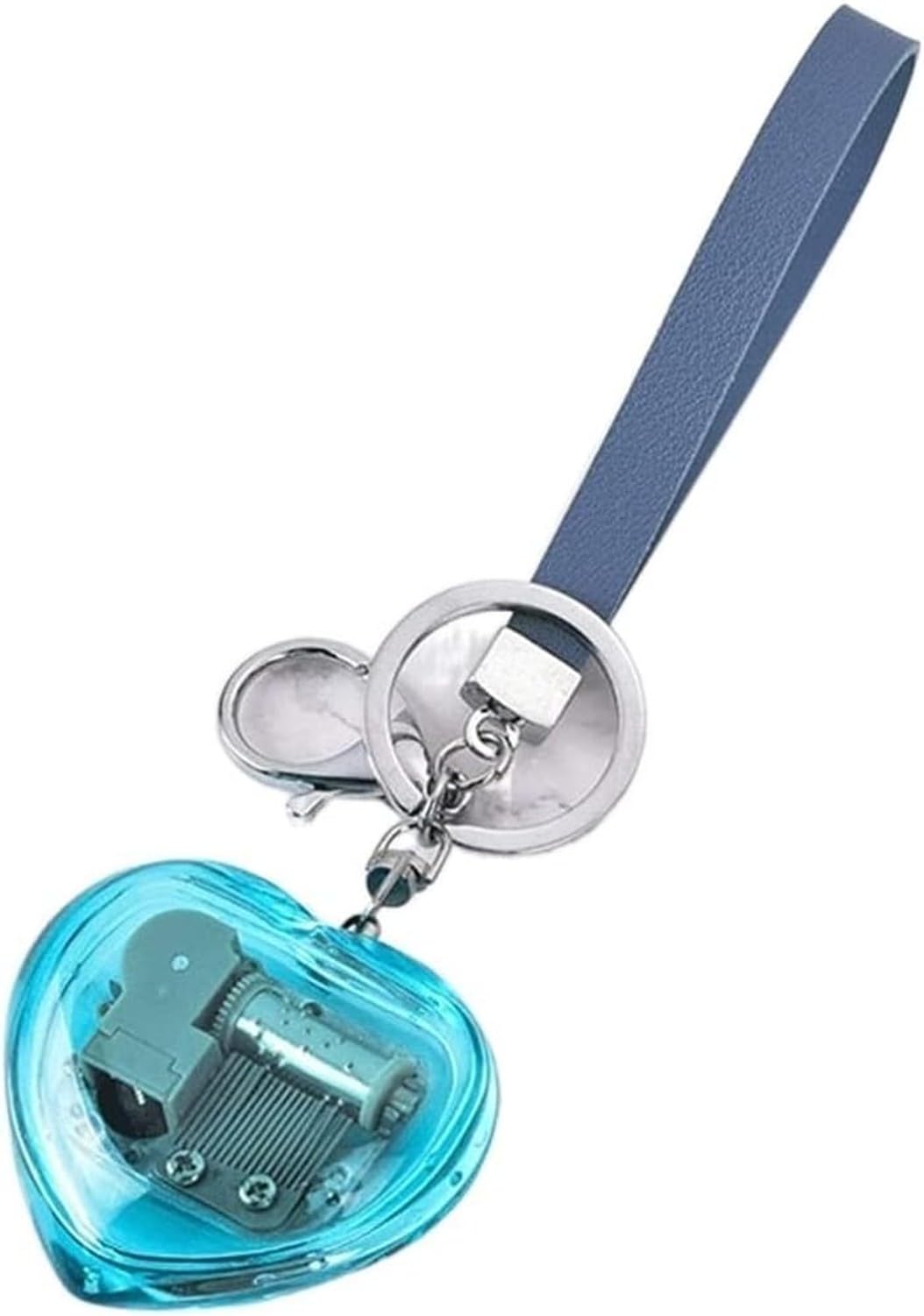 XIUNYIE 18 Note Acrylic Heart Shaped Music Box Keychain with Hand Strap Clear Decorative Musical Keepsake Pendant wind-up mechanical miniature, B, 2.1x2.2x1in