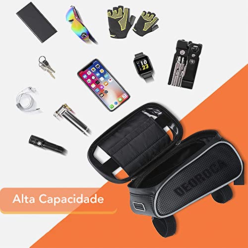 Bolsa para Bicicleta com Visor para Celular, Acessório de Ciclismo Impermeável, Tela Sensível ao Toq