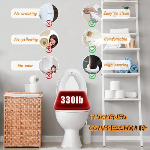 Huttdmel Potty Training Seat Built-in Toilet Seat, Elongated Toilet Seat 16.5inch with Baby Seat 2 in 1 Soft Close Quiet No Slapping, Magnetic Absorption, Easy Installation for Bottom Fixing Toilet - Thumbnail 4