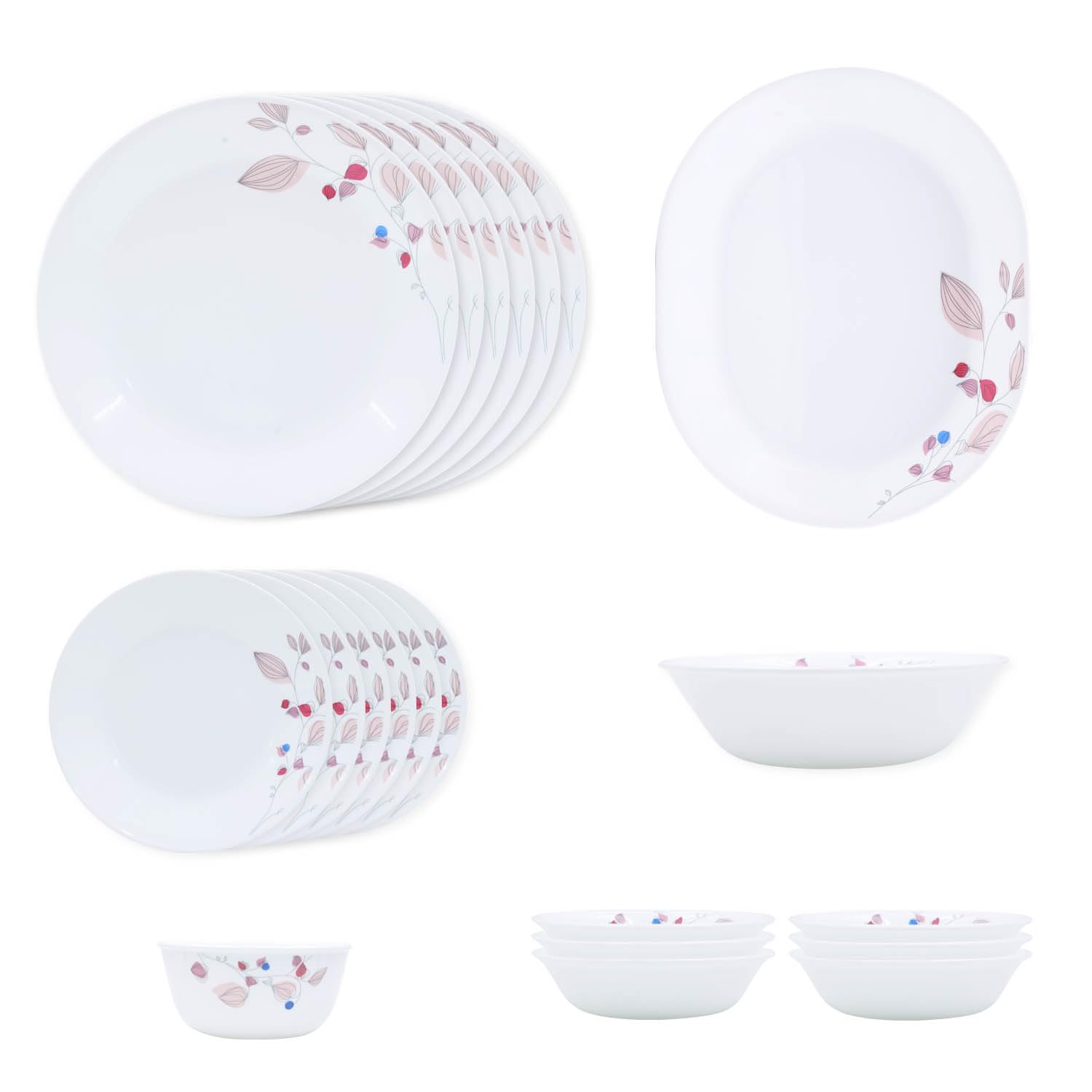 Corelle Pink Breeze1-57 Pcs Dinner Set | for Family of 12| Break & Chip Resistant | Lightweight & Durable | Microwave & Dishwasher Safe