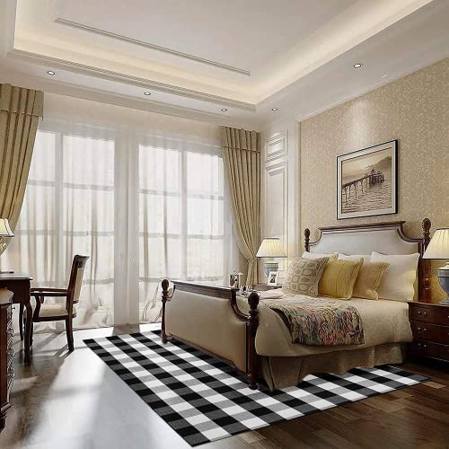 Earthall Buffalo Plaid Rug Black And White 5X7 Area Rug, Cotton Hand-Woven Washable Indoor Outdoor Area Rug Farmhouse/Dining Room/Bedroom/Living Room Rug Retro Lattice Checkered Carpet (59''X78'') #TOP6