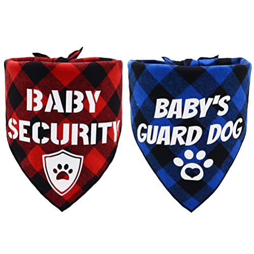Image of Baby Security Dog Bandana Baby’s Guard Dog Plaid Triangle Bandana Pet Dog New Baby Shower Photograph Props Scarf Bibs Scarves Decorations Blue and Red