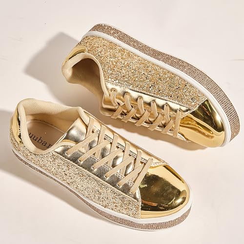UUBARIS Women's Glitter Tennis Sneakers Neon Dressy Sparkly Sneakers Rhinestone Bling Wedding Bridal Shoes Shiny Sequin Shoes3