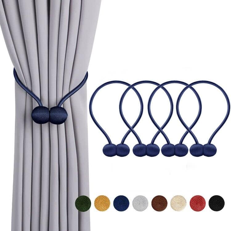 Alzapaños magnéticos fuertes para cortinas, soportes decorativos para cortinas tejidas, hebillas y cuerdas para cortinas (azul, 4 unidades)