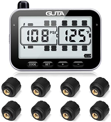 RV Tire Pressure Monitoring System, RV TPMS, 8 Sensors, 7 Alert Modes, 14 Days Battery Life, 80ft Sensing Distance, Large Screen, for RV, Trailer, Coach, Motor Home, Fifth Wheel, (0-188psi) (-4~ 185℉)