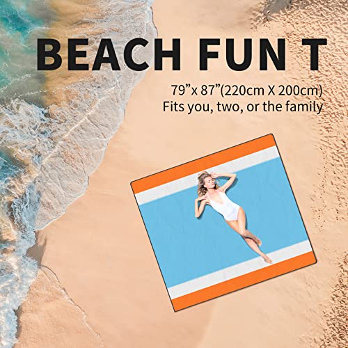 Beach Blacket, Sandproof Waterproof Beach Mat Oversized 79" X 87" For 1-7 Adults, Portable Outdoor Picnic Blanket For Camping, Travel, Hiking - Blue #TOP4