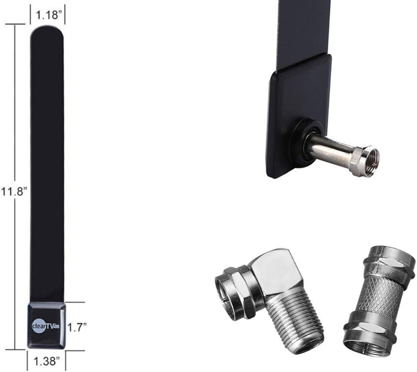 Dimensions of the Clear TV Key antenna and included connectors