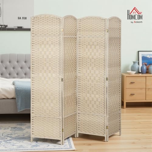 image for HOMCOM 4 Panel Room Divider, 6' Tall Folding Privacy Screen, Hand-Wove
