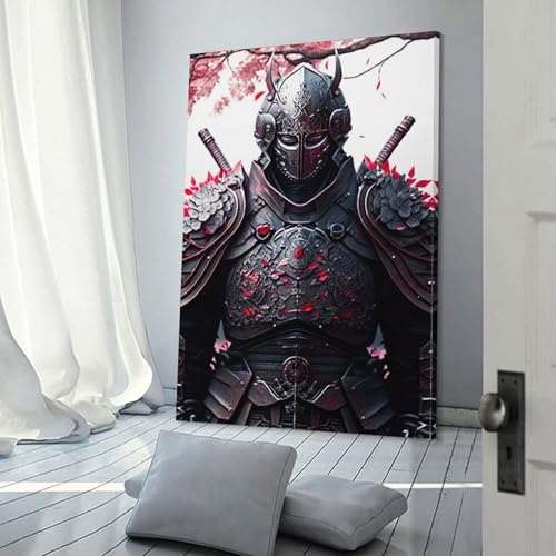 Peinture sur toile samouraï noir POLIUAWS, œuvre d'art abstraite murale