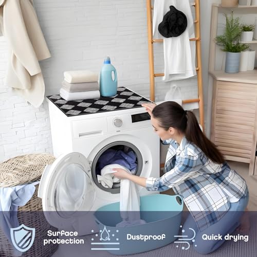 Image of Teenyyou 1 Pcs 26 inch x 18 inch Dryer Top Protector Mat, Washer and Dryer Topper, Non Slip Waterproof Machine Cover Dust Proof Quick Drying Topper Pad for Laundry and Kitchen (Checkerboard)