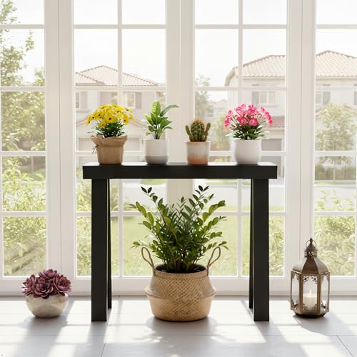 Image of Plank+Beam Solid Wood Console Table, 36 inch, Sofa Table, Narrow Entryway Table for Hallway, Behind the Couch, Living Room, Foyer, Easy Assembly, Black