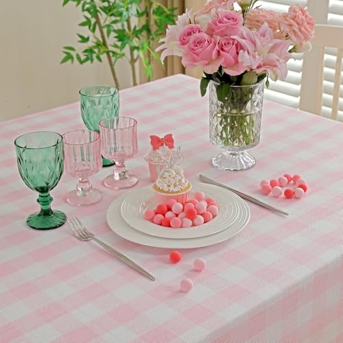 Rectangle-Table-Cloth-for-Spring-Summer-Valentines-Day-Easter-Christmas-Tablecloth-Farmhouse-Checkered-Cotton-Tablecloths-55-x-84Pink Rectangle Table Cloth for Spring Summer Valentines Day Easter Christmas Tablecloth Farmhouse Checkered Cotton Tablecloths 55 x 84Pink