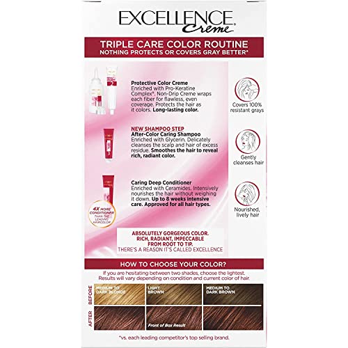 Image of L'Oreal Excellence Creme Triple Protection Hair Color, Light Reddish Brown (Warmer) [6RB] 1 Each (Pack of 6)