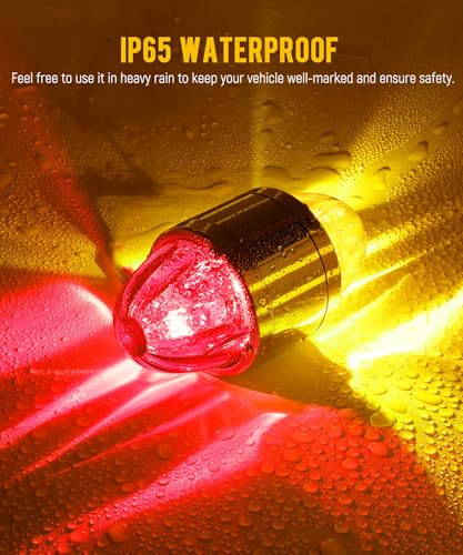 Image of Partsam 1x Glass Watermelon Light Dual Revolution Double-Face Amber Red LED Turn Signal Marker Light, Zinc Alloy Housing Amber Red Lens Post Mount for Peterbilt Freightliner Semi Truck Trailer, 12V