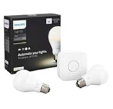 Hue White A19 60W Equivalent Dimmable LED Smart Bulb Starter Kit &lpar;2 A19 60W White Bulbs and 1 Hub Compatible with Amazon Alexa Apple HomeKit and Google Assistant&rpar;&comma; 2 Pack California Residents