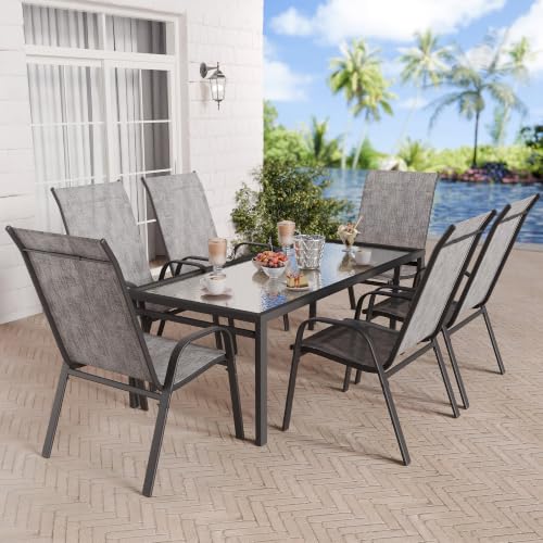 Image of Betterhood Patio Chairs Set of 6, Stackable Outdoor Dining Chairs Set with Breathable Seat Fabric, All-Weather Powder-Coated Metal Frame for Pool Side, Backyard, 350LBS Capacity (Light Grey, Set of 6)